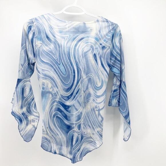 Retro Y2K marbled semi sheer adjustable top flowy sleeves form fitting sz S - Picture 7 of 7